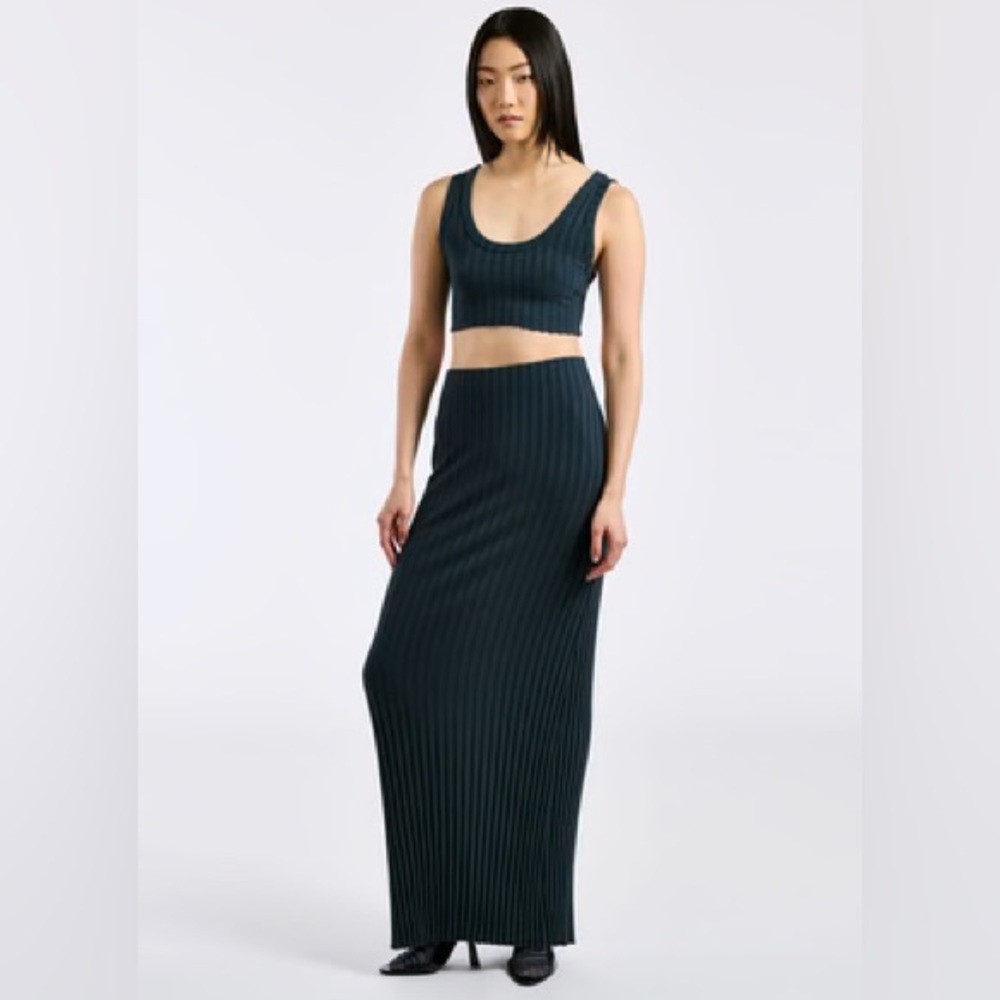 Cotton Citizen Dark Teal Ribbed Maxi Skirt